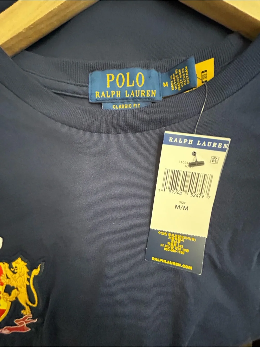 Polo Ralph Lauren Spain Crest T-Shirt Navy Blue Classic Fit Size M NWT 24 ESP